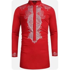 Long Sleeve African Dashiki With Mandarin Collar- Medium